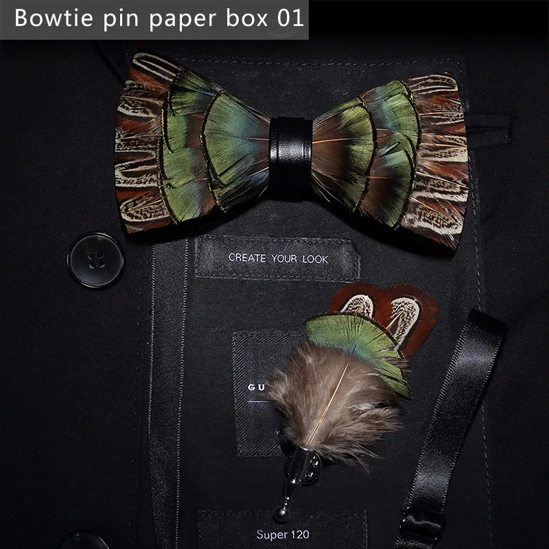 Bowtie pin paperbox1 JEMYGINS, дизайн, галстук-бабочка, перо, бант, изысканная ручная работа, Мужская брошь для галстука-бабочки, деревянная булавка, подарочный набор, Свадебная вечеринка - Цвет: Bowtie pin paperbox1