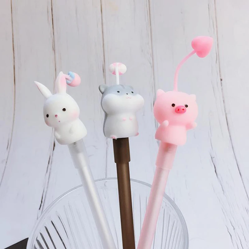 

4 Pcs/set Kawaii 0.5mm Animal Pig Hamster Cat Rabbit Gel Pens Neutral Pens for Kids Girls Gifts School Office Korean Stationery