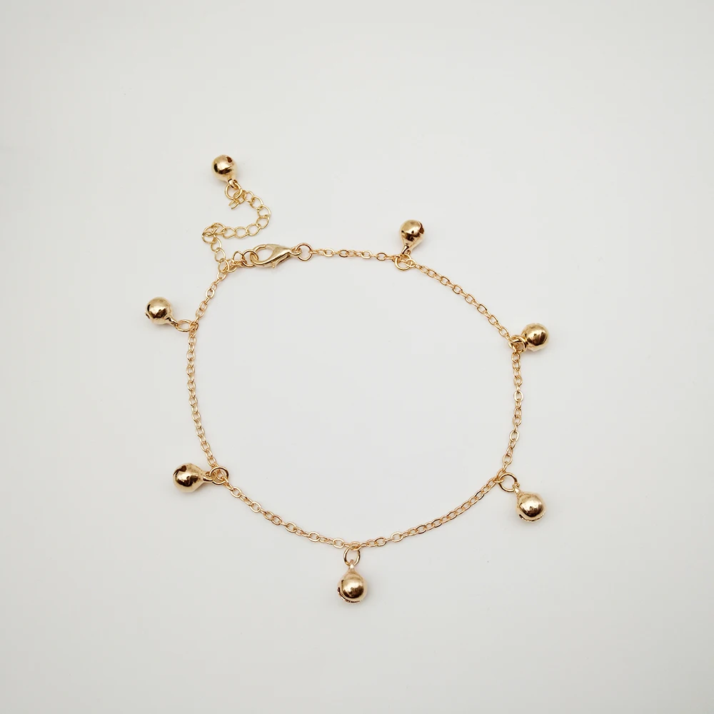 Women Beach Anklet Circle Bell Pendant Plated Metal Chain