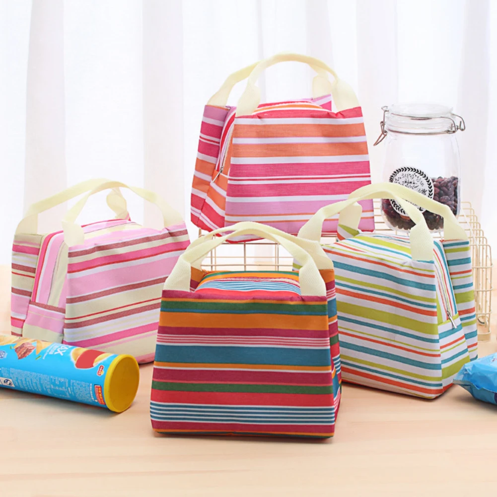 

Stripe Insulated Lunch Bag Thermal Stripe Tote Bags Picnic Food Lunch box bag for Women kids Men multi-purpose portable bag