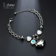 UZone, нержавеющая сталь, голубой сглаза, сердце, браслеты с подвесками и бусинами, турецкие браслеты для женщин, подарок для влюбленных