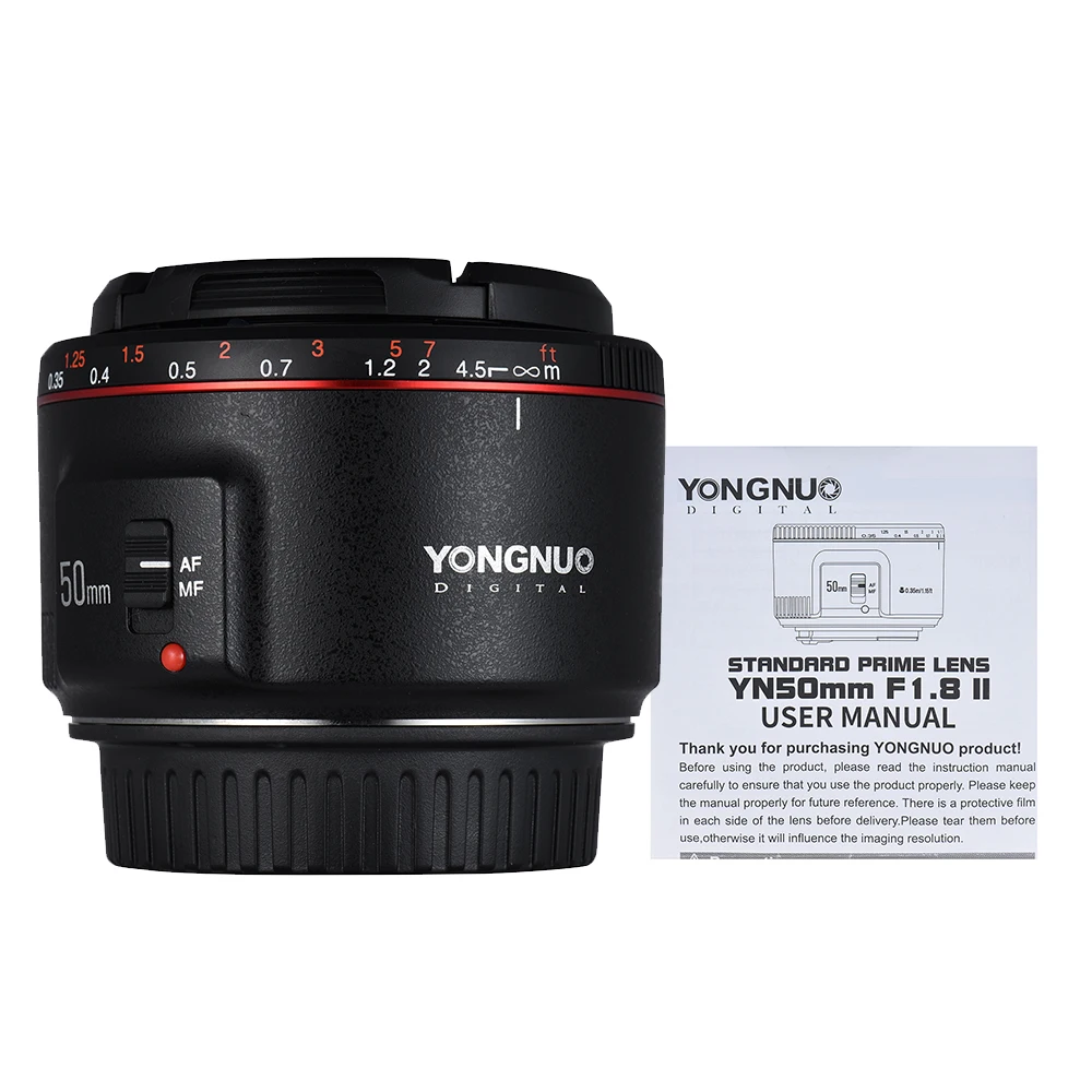 YONGNUO YN50mm F1.8 II апертура с автофокусом 0,35 самое близкое фокусное расстояние стандартный основной объектив большой для Canon EOS DSLR камеры