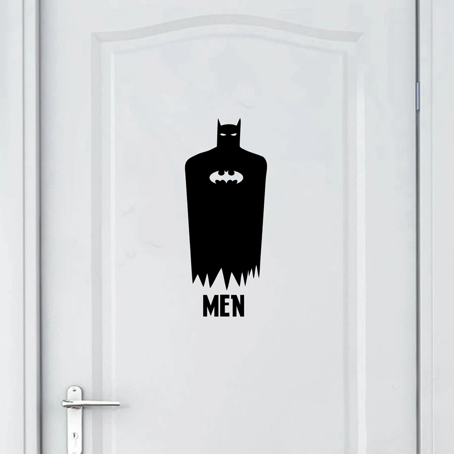 Мультяшная наклейка на дверь туалета с Бэтменом Бэтвумен детская виниловая наклейка на дверь туалета креативная художественная Фреска WC знак украшения - Цвет: 38x15cm black man