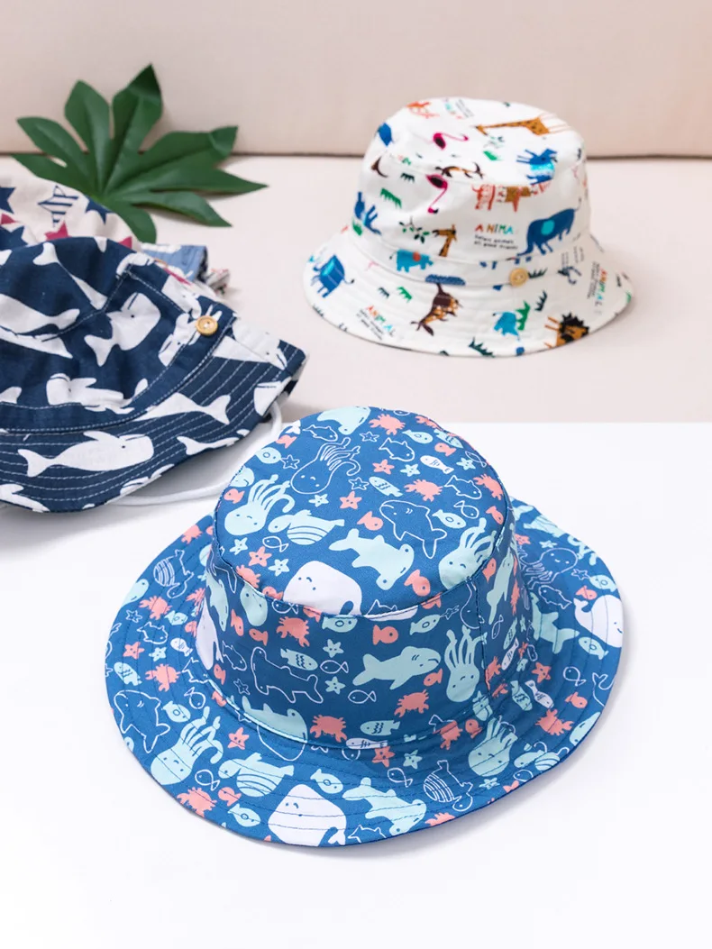 Summer Children Cotton Cartoon Bucket Cap For Boys Printing Floral Baby Girls Sun Hat Flower Kids Bonnet new born baby accessories	