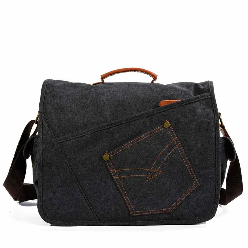 

Europe and America Canvas Leather Men Shoulder Bag Casual Travel Bags High Quality Messenger Bags High Capacity computer bags