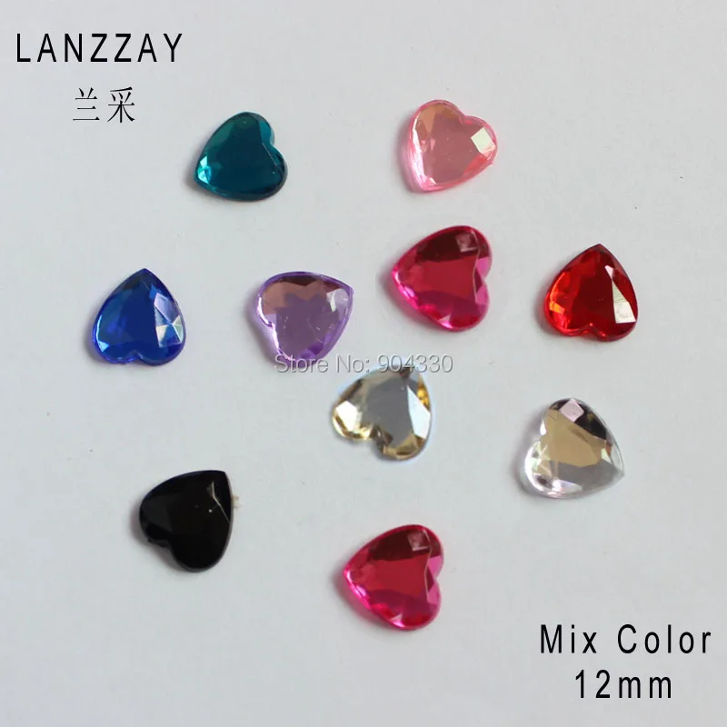 

Free Shipping LANZZAY Acrylic Diamond 200pcs Mix Colors 12MM Heart Flat Back Rhinestone Jewelry Garment Craft DIY Decoration