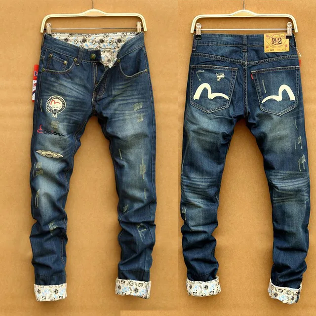 2015 spring famous brand biker ripped jeans brand mascot designer jeans