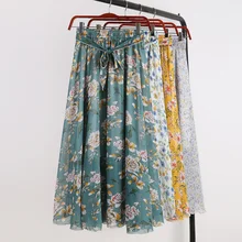 Новая мода г. Boho для женщин юбка с цветочным рисунком летние цветочные плиссированная шифоновая юбка пляжные Солнечный юбки для летняя одежда