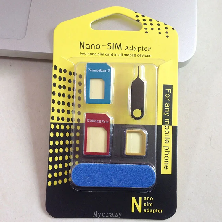 Metal 5 in 1 Micro Sim Adapter Nano Card For iphone 4 4s 5s 5c 6 6s Plus Samsung With Eject Pin Key Retail Package | Мобильные