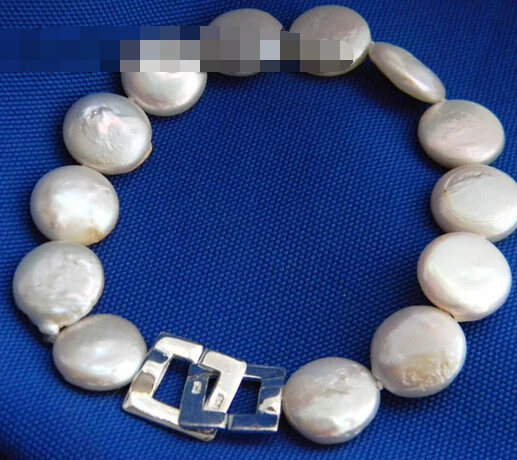 

free shipping 09465 White Coin Freshwater Pearl Bracelet