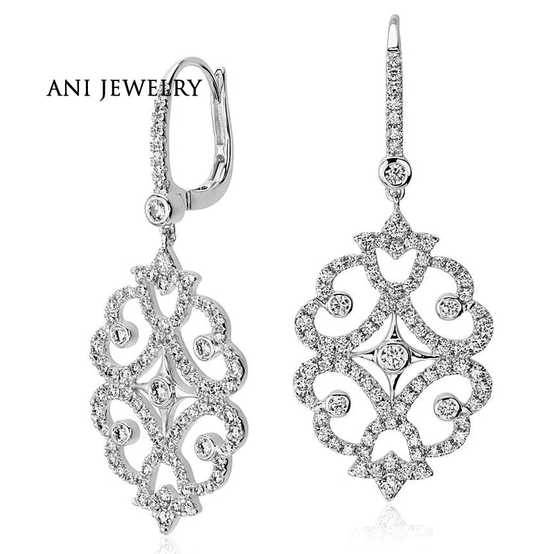 

ANI 18k White Gold Women Dangle Earrings 2. 95 ct Certified I/SI1 Real Diamond Large Hollow Drop Earrings for Women Engagement