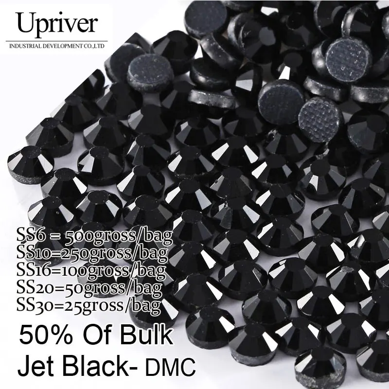 

Upriver Half Large Packing Flatback SS6 SS10 SS16 SS20 SS30 Jet black DMC Hotfix Rhinestones