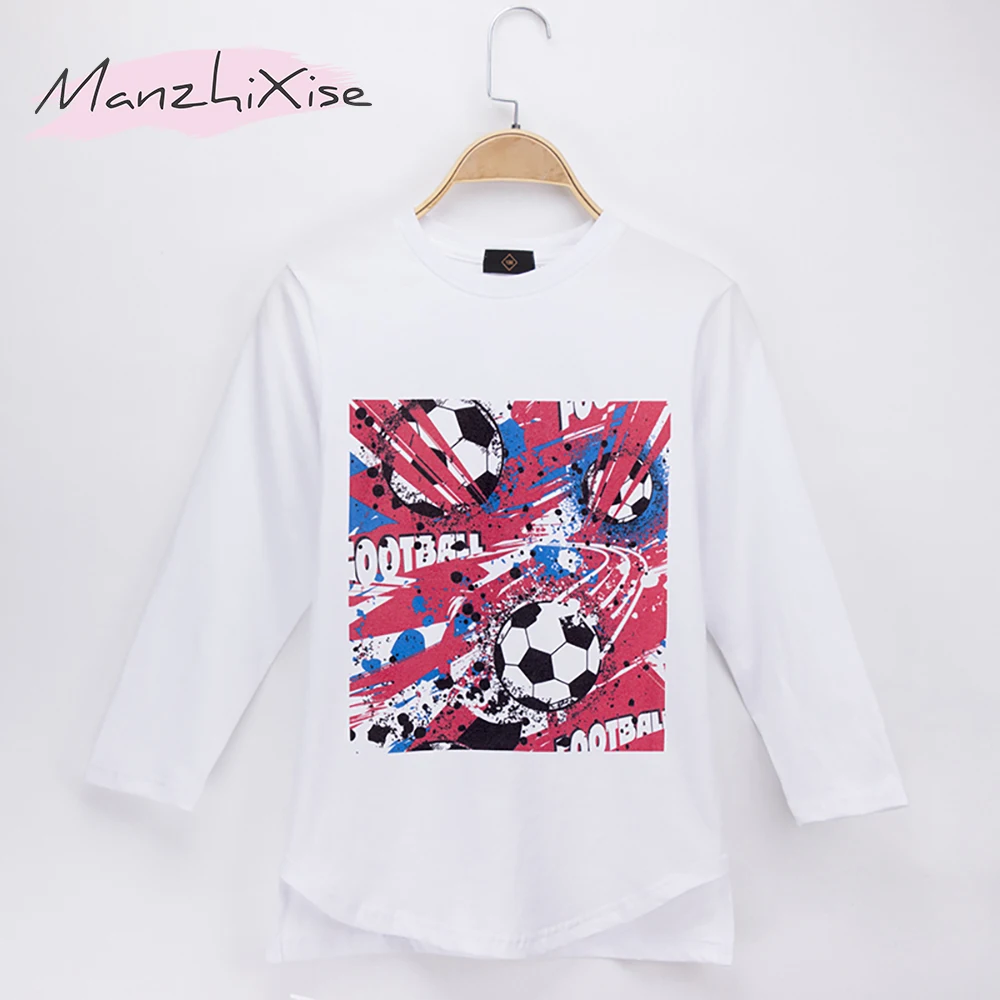 

2019 Fashion Nova Children Clothes Kids T-shirt Full Sleeve Football Print 100% Cotton Child Boys Long T Shirts Baby Girls Tops