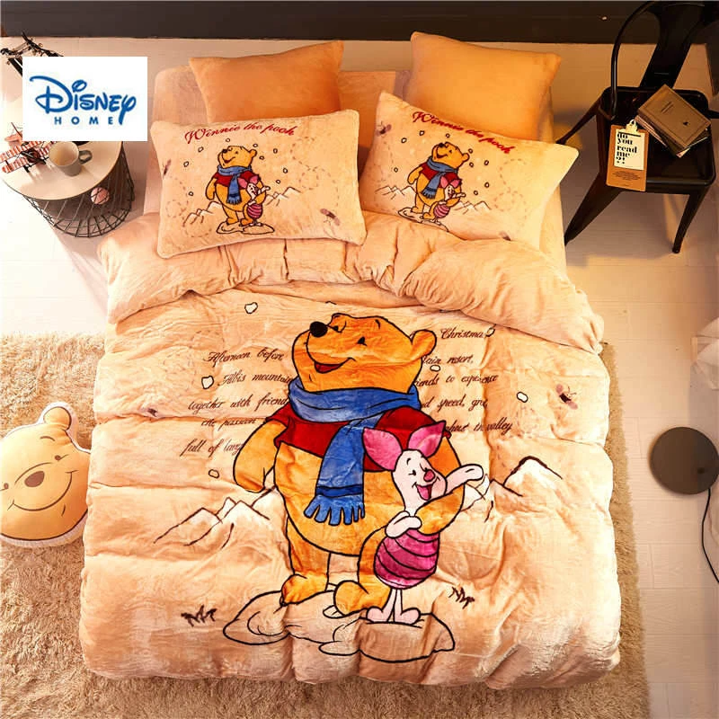 Disney Flannel Fleece Winnie The Pooh Comforter Bedding Set Twin Size Girls Quilt Cover 3d Full Bed Linen Soft Coverlet Kids Boy Bedding Sets Aliexpress