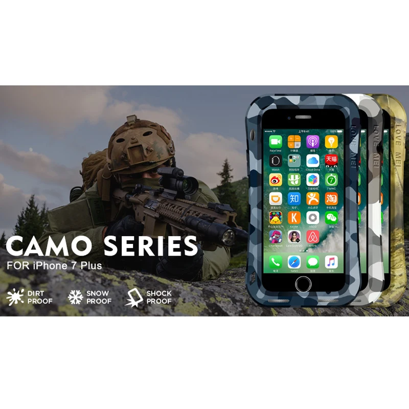 

LOVEMEI Camouflage Metal Waterproof Case For iPhone 7 Plus 8 Plus Cover Full Body Protection Armor ShockProof Phone Case