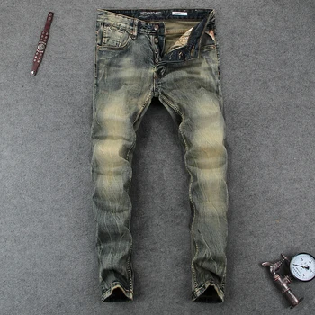 

Italian Style Men Jeans Fashion Retro Denim Long Buttons Pants Slim Fit Elastic Classical Jeans Men Vintage Designer Jeans homme