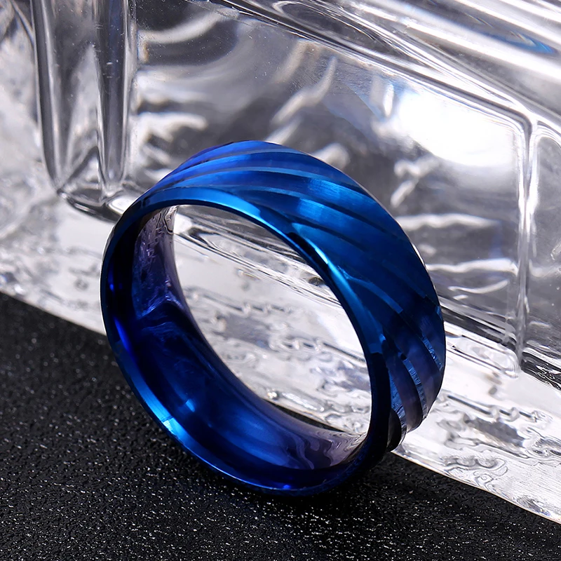 8 мм мужские синие титановые кольца для мужчин и женщин вечерние ювелирные изделия Свадебные синие обручальные кольца