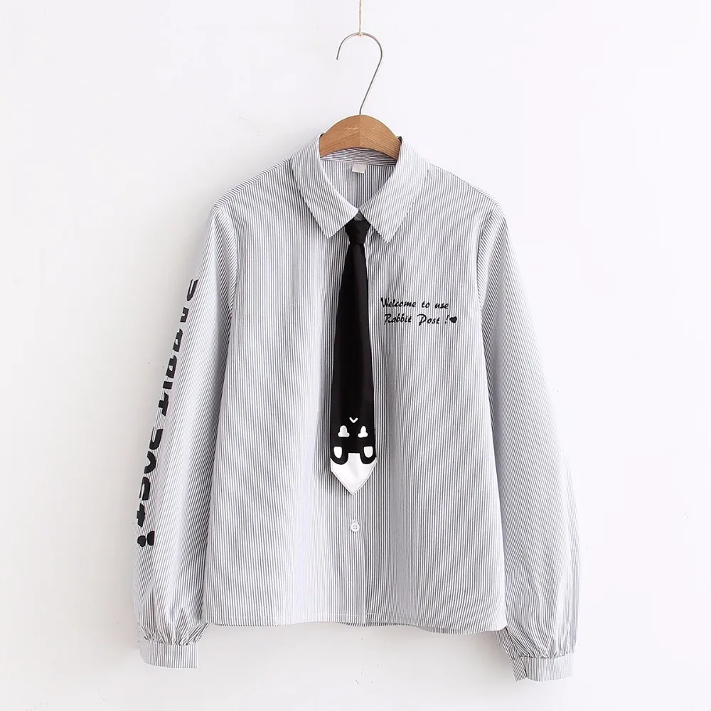 2018 spring long sleeve blouse letters printed harajaku stripe women blouses with tie turn down collar student cotton tops shirt 2018 spring long sleeve blouse letters printed harajaku stripe women blouses with tie turn down collar student cotton tops shirt
