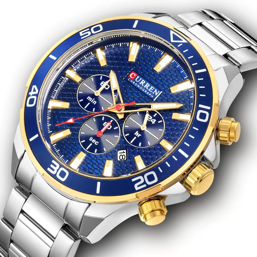 Acheter Curren Hommes Montres Top Marque De Luxe En Acier Inoxydable Quartz Militaire Montre Bracelet Chronographe Hommes Montres Date Montres 8309