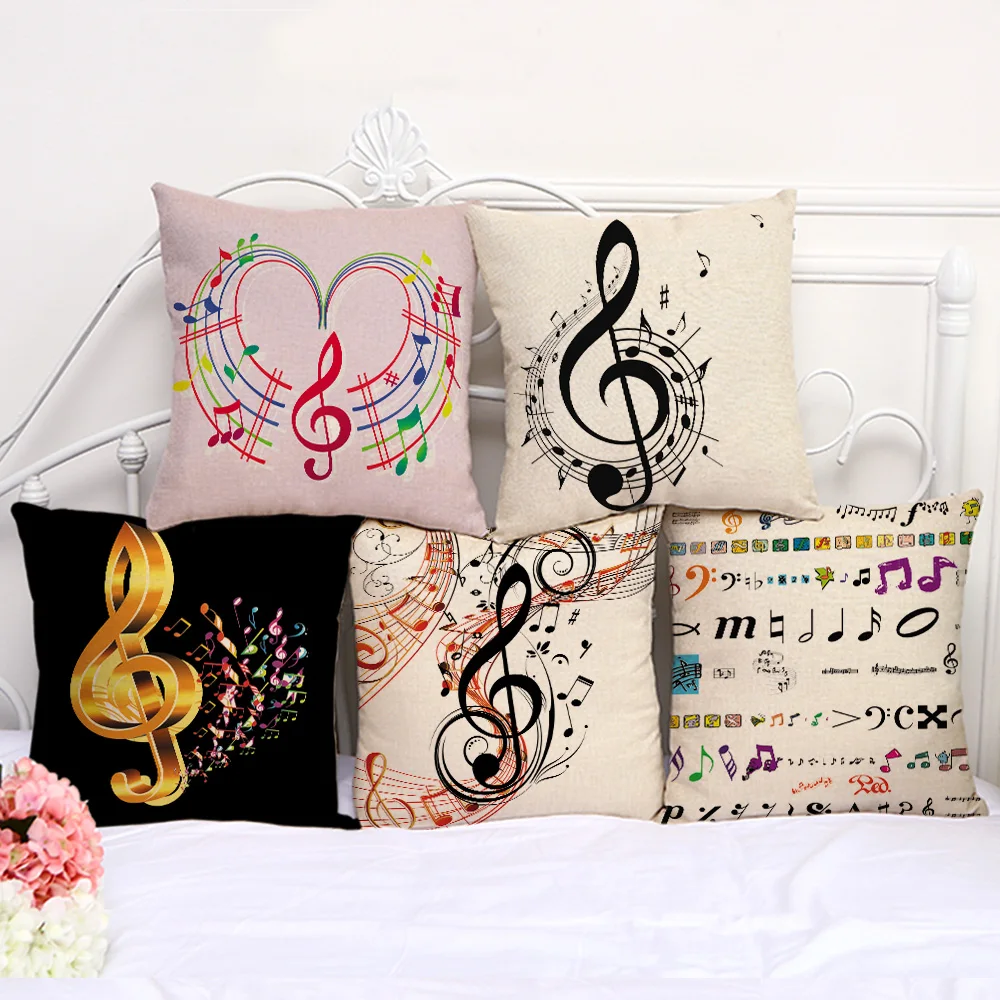 

Decorative Pillow Cushion Case Color Music Note Print Pillowcase 17.5 Inch Cotton Linen Chair Seat Throw Pillow Cover C1083