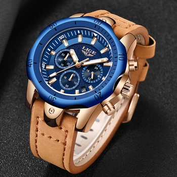 

Men Watches Top Brand Luxury LIGE Sport Chronograph Quartz Watch Men Casual Leather Waterproof Military Watch Relogio Masculino