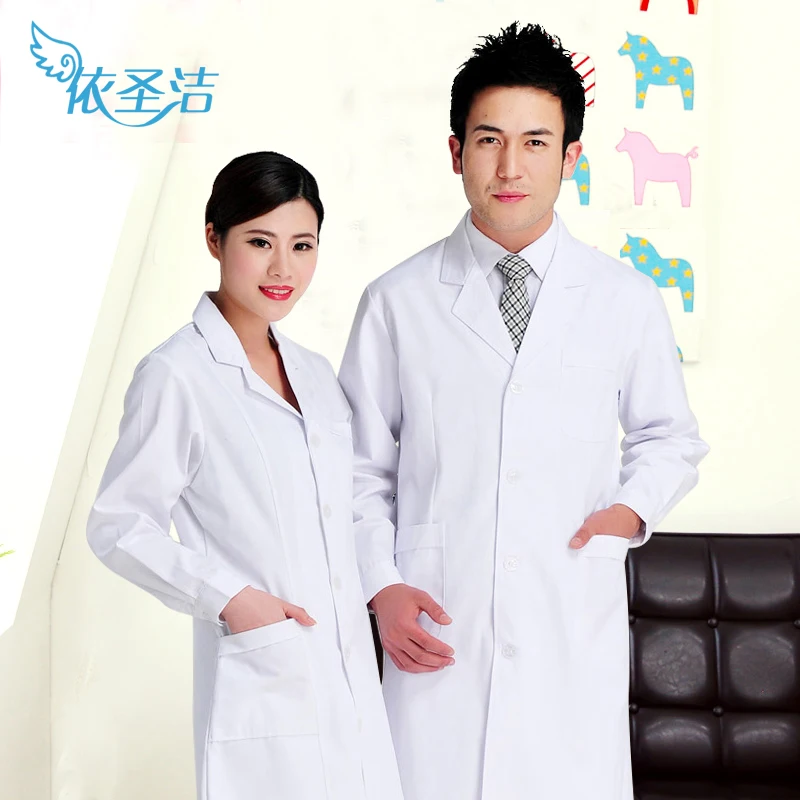 Free shipping men medical uniforms Autumn winter long sleeve doctor clothing white coat work