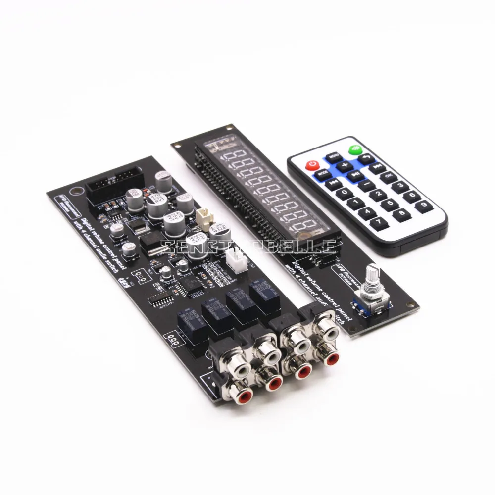 CS3310 Remote Preamplifier Board With VFD Display 4-way Input HiFi Preamp Remote Control Digital Volume Control Board assembled 128 steps relay remote volume control board hifi preamp board pure resistance shunt volume controller