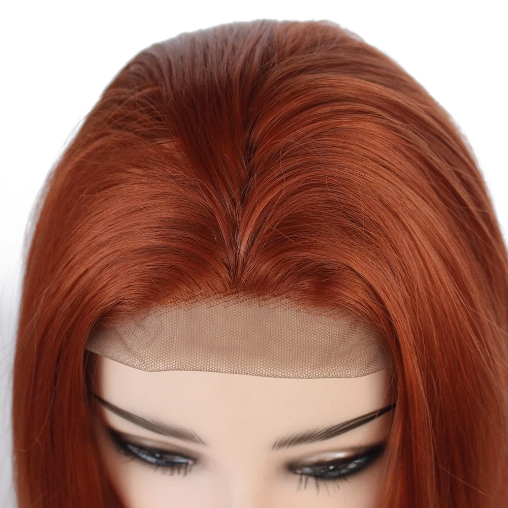 Средняя часть Natrual длинные прямые оранжевый красный парик термостойкие волокна синтетические кружева передние медные красные парики для черных женщин