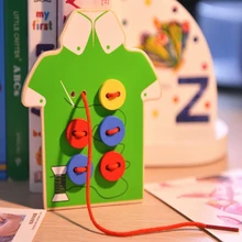 Kids Montessori Educational Toys Beads Lacing Board Wooden Toys Toddler Sew On Buttons Early Education Teaching Aids/gifts D005