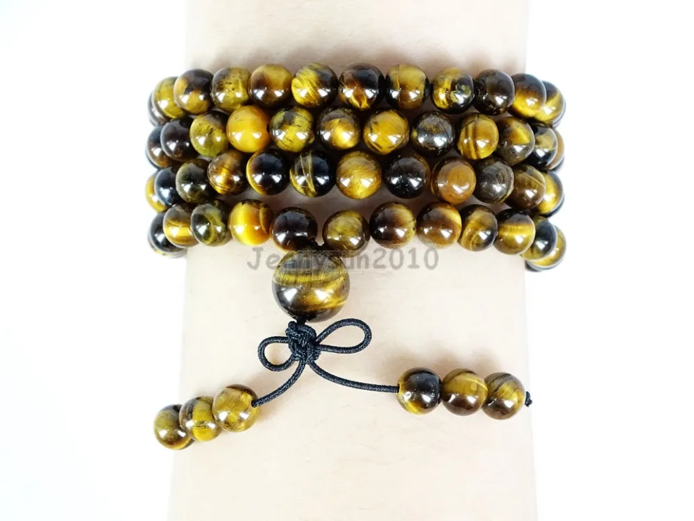 

Natural Tiger's Eye 6mm Gems Stone Buddhist 108 Beads Prayer Mala Multi-Purpose Stretchy Bracelet 5Strands/Pack