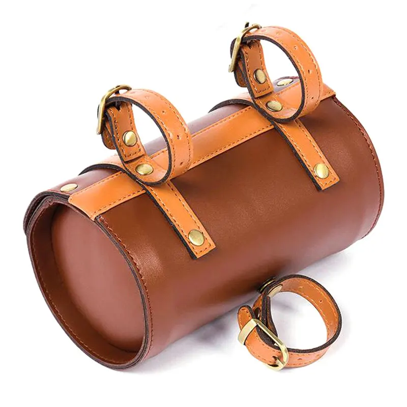 Top PVC Leather Retro Bicycle 190*110MM Keg Bag Bike Tail Bag Saddle Bag Vintage Tail Bags  Bicycle Accessories FZB011 4