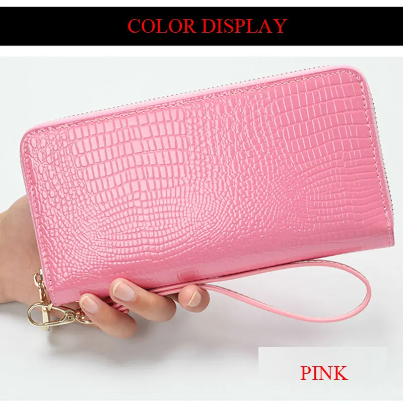 LMS 2017 New Luxury Long Women Wallet and Purses Alligator Patent Leather Zipper Cardholder Ladies Large Capacity Clutch Wallet (14)