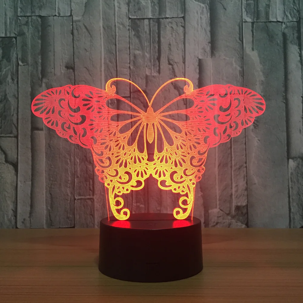 

Butterfly 3D Visual Illusion Lamp Transparent Acrylic Night Light LED Lamp Color Changing Touch Table Bulbing Lamp 3D Deco Light