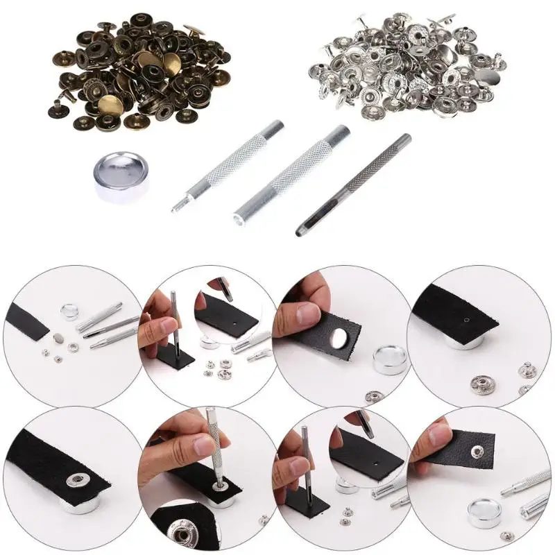 

50Pcs/set Metal Snap Buttons Press Popper Stud Bags Buckle Fastener Snap Sewing Tool for Leathercraft Clothing 10mm/12.5mm