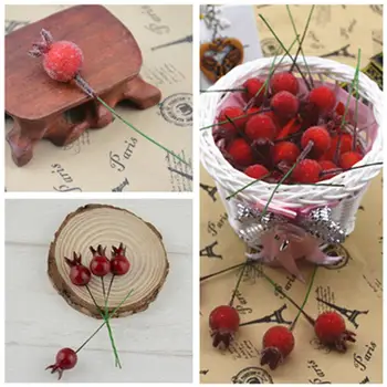

10PCS Mini Fake Glass Pomegranate Fruit Small Berries Artificial Flowers red cherry Stamen Wedding Christmas Decorative