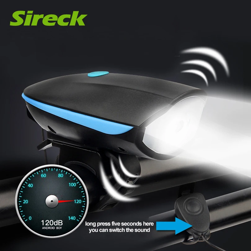 

Sireck Bike Light LED Flashlight Waterproof Front Bicycle Light USB Rechargeable Cycling Headlight With Bell 1200MAH Battery