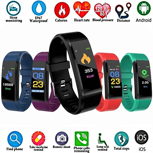 

New ID115 PLUS Color Screen Sports Pedometer Smart Watch Fitness Running Walking Tracker Heart Rate Pedometer Smart Bracelet