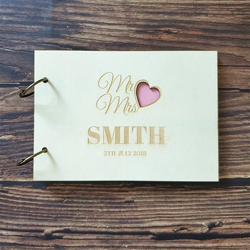 

Personalized Wedding Heart Guest Book Rustic Mr&Mrs Guestbook Album Custom Wood Engagement Anniversary Gift Wedding Memory Book