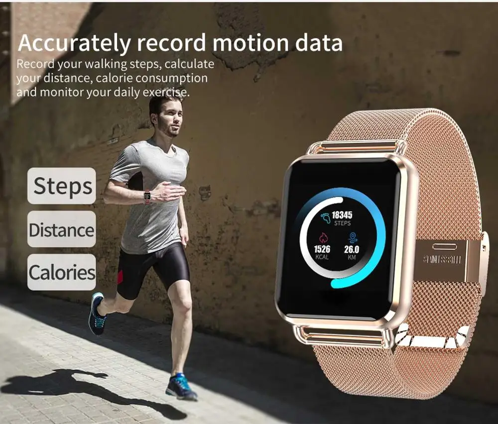 For iPhone 8 Plus 7 Plus Bluetooth Smart Watch Band Men Waterproof Dynamic Blood Pressure Fitness Tracker Heart Rate Smartwatch