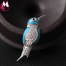 DIY ретро Высокое качество голубая Птица Брошь настоящая 925 пробы серебряная брошь эмалированные заколки с животными для мужчин и женщин креативные ювелирные изделия YX03