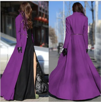 

Stylish Sexy Womens Full Length Slim Wool Blend Coats Stand Collar Trench Overcoat F1