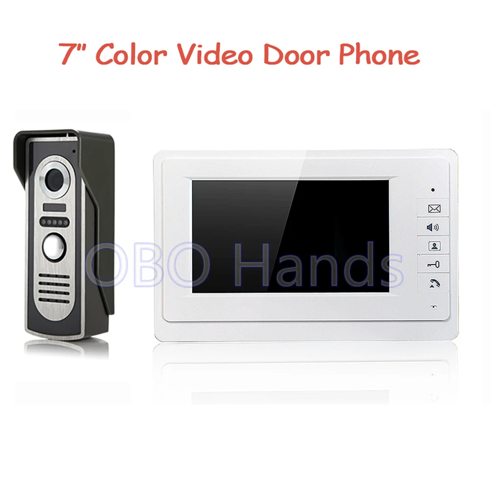 7`` TFT Wired Color Video door phone Intercom video Doorbell System Kit Speakerphone intercom IR Camera door phone V70F+M2-White