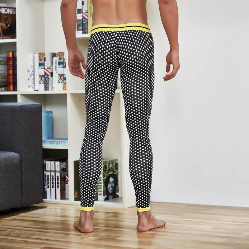 Men's Single Layer Winter Warm Pants Stars Printing Thin Young Man Based Leggings Long Johns