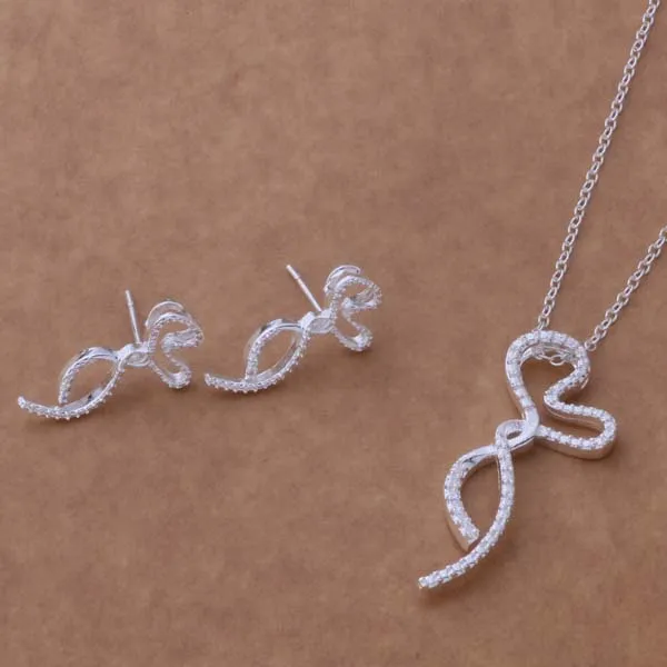AS289 Lucky Silver Цвет 925 Ювелирные наборы для женщин серьги 451 + ожерелье 116/bnxakfea Alxajdea|jewelry