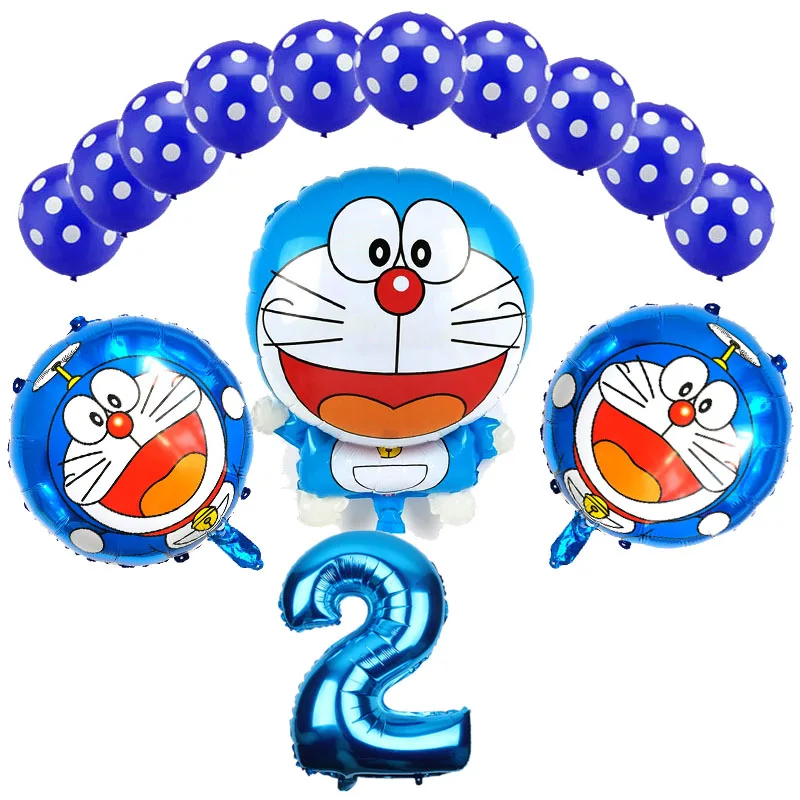 14 шт./лот мультфильм Doraemon воздушные шары из фольги День Рождения украшения 16 дюймов синий и розовый номер и точка латекса много детские игрушки - Цвет: 14pcs