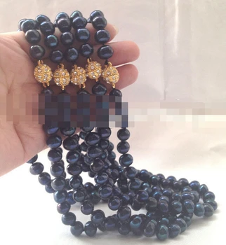 

02691 5 pieces black round freshwater pearl necklace - magnet zirc