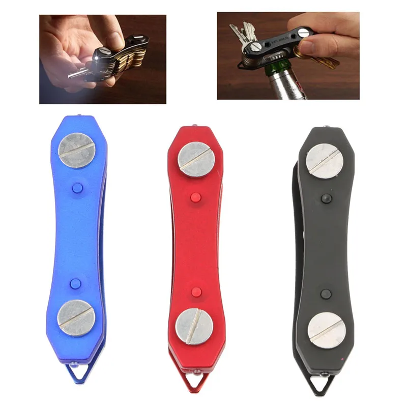 

1 Piece Portable Compact Key Ring Smart Holder Organizer Clip Folder Keychain Pocket Tool with Double LED Lights on Both Sides