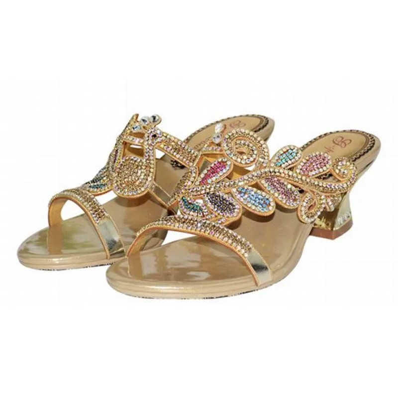 Casual 2018 Chaussures Pantoufles Confortable Luxe Hauts Femmes Chaude Noce Nouvelle Cristal Dames Sandales Mode Purple gold Med Vente De Talons w4vaq5cT