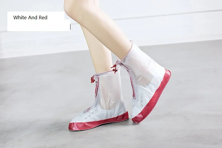 Высококачественные мужские и женские непромокаемые водонепроницаемые ботинки с закрытой пяткой туфли для многократного применения плотные Нескользящие непромокаемые сапоги на платформе 34-45 - Цвет: white and red