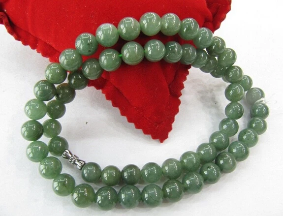 

bjc 0001452 Genuine 100% Natural A Grade Oil Green Jade (Jadeite ) Necklace 18 L 10mm Bead
